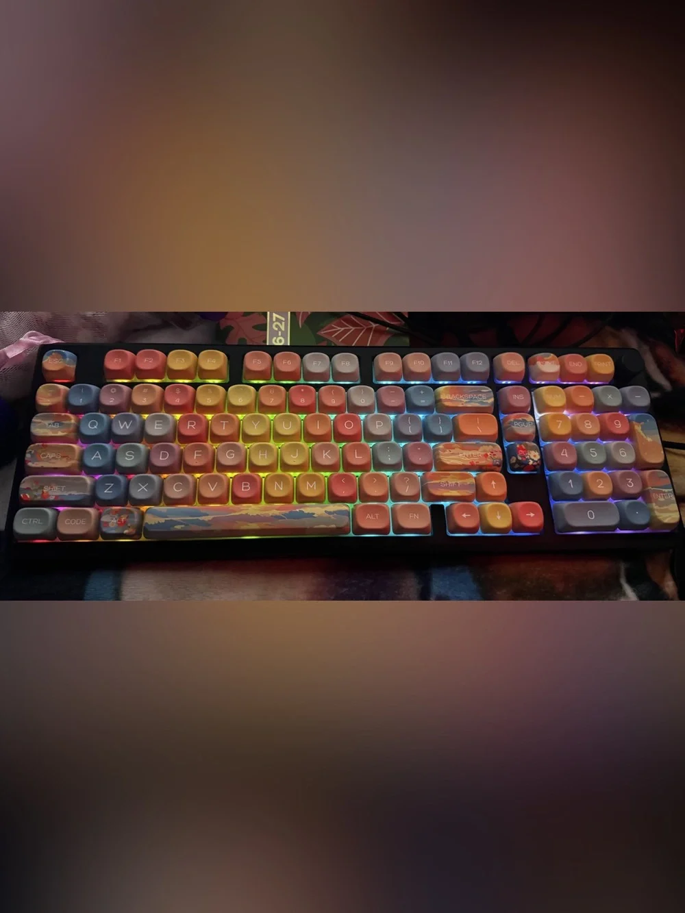 Colorful Gradient Custom Keyboard w/ Modified Keycaps  - Sunrise Palette